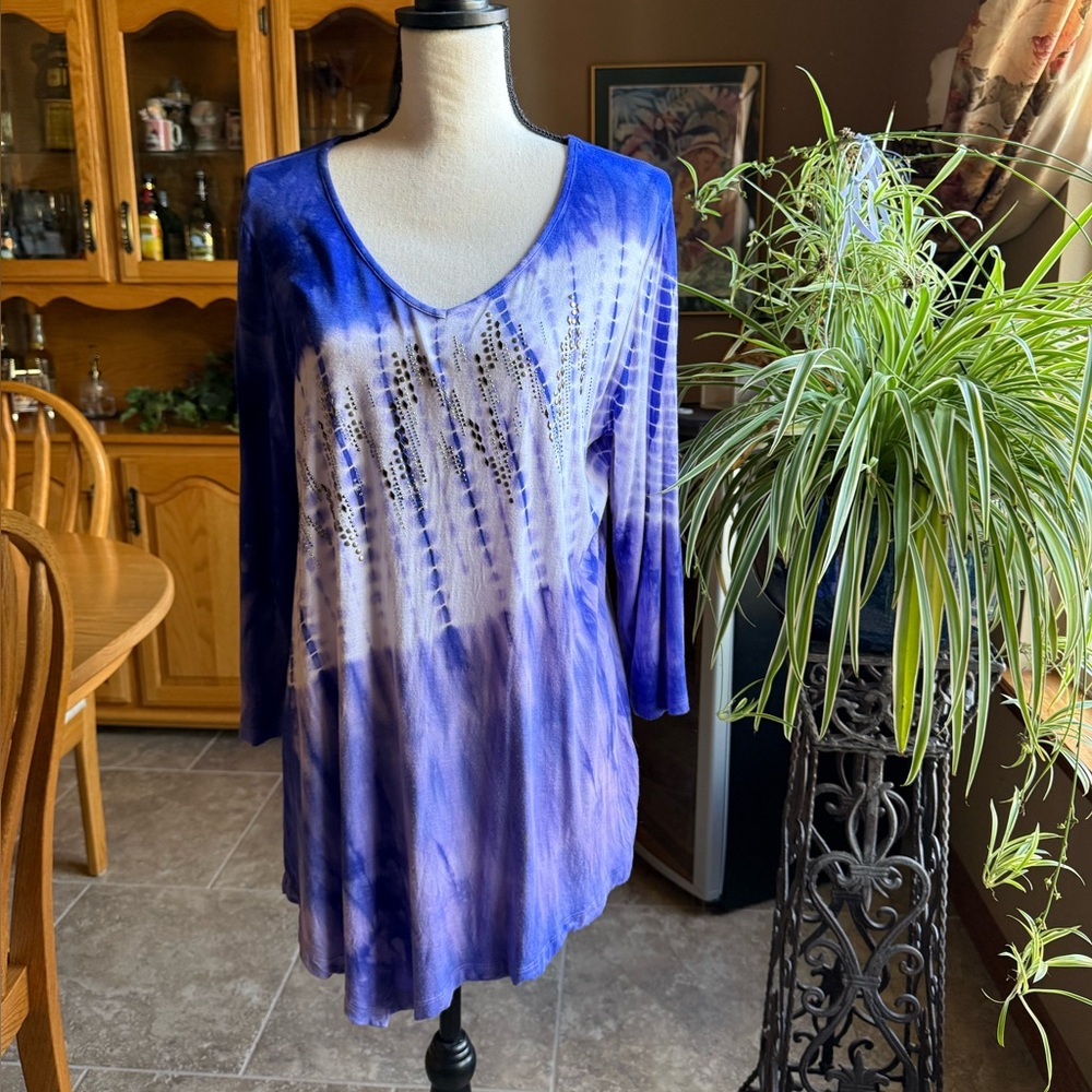 Blue and White Women's Top with silver embellishments